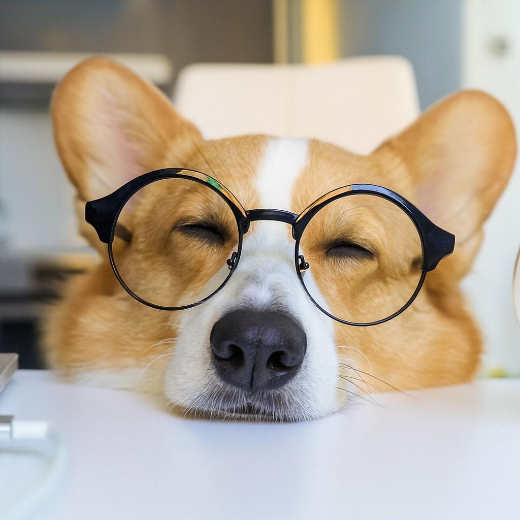 Unicorgi reklamebureau Unicorgi corgi sover med hovedet på bordet på kontoret i Næstved